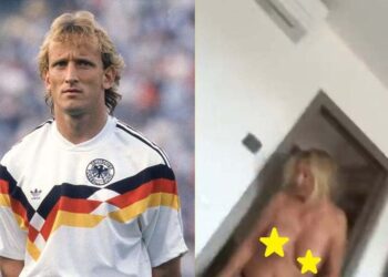 Andreas Brehme, quando jogava pela seleção alemã, e o nude vazado