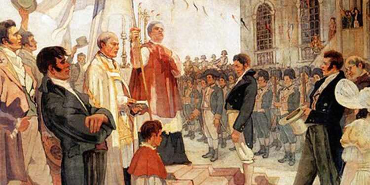 Bênção das bandeiras da Revolução de 1817, óleo sobre tela de Antônio Parreiras.