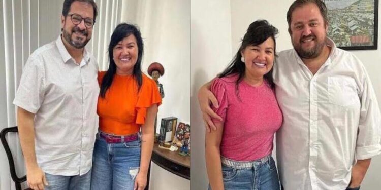 Katia com os assessores do prefeito, Rafael Martiniano (esq)  e Anderson Luiz (dir)