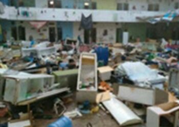 Resultado do vandalismo da polícia no pavilhão