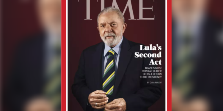 Edição da revista Time de maio de 2022 com o ex-presidente Lula na capa.