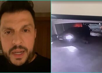 Câmeras de segurança da residência do humorista e da modelo Mirella Santos registraram a chegada e saída dos criminosos.