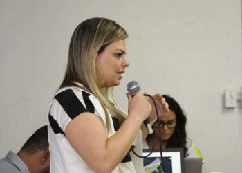 Administradora de Fernando de Noronha, Thallyta Figuerôa durante reunião