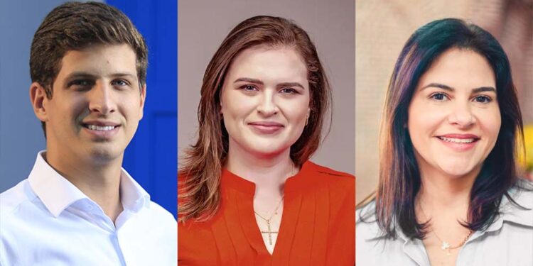 João Campos (PSB), Marília Arraes (SD) e Priscila Krause (DEM)