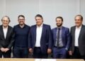 José Lindoso, ex-presidente do Porto, Guilherme, Secretário de Desenvolvimento Econômico, Delmiro, André Teixeira, presidente do Conselho de Administração do Porto do Recife
