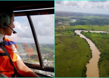 Raquel Lyra sobrevoa municípios atingidos por chuvas e critica gestão anterior.