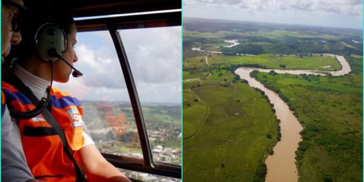 Raquel Lyra sobrevoa municípios atingidos por chuvas e critica gestão anterior.