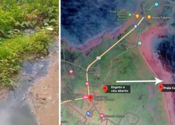 Vazamento de esgoto próximo ao Restaurante Varanda, pode chegar a Praia Caieiras