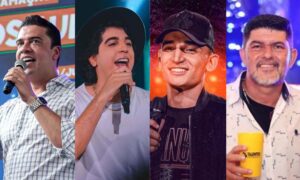Prefeito Rodrigo Pinheiro, os músicos Nattanzinho e João Gomes e o empresário empresário José Rodeval