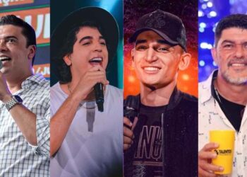 Prefeito Rodrigo Pinheiro, os músicos Nattanzinho e João Gomes e o empresário empresário José Rodeval