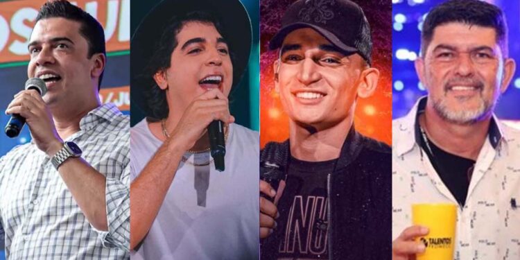 Prefeito Rodrigo Pinheiro, os músicos Nattanzinho e João Gomes e o empresário empresário José Rodeval