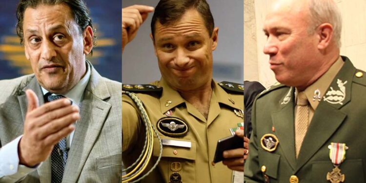 O advogado Frederick Wassef, o tenente-coronel Mauro Cid, e seu pai, Mauro Gaspar