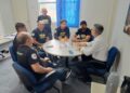 Áureo Cisneiros, no primeiro dia de trabalho, ao lado de  Túlio Gadelha, Delegada do DIRH PCPE Luciana Nogueira, Comissário Diocir Noberto e o Comissário Cadeirante Raimundo Lino