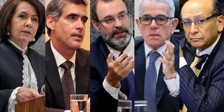 Ministros Laurita Vaz, Rogério Schietti Cruz, Sebastião Reis Junior, Antonio Saldanha Pinheiro e Olindo Menezes