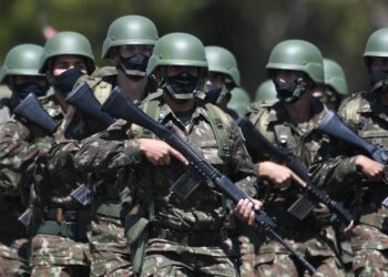 DF - Brasilia - 8/25/2021 - BRASILIA, SOLDIER'S DAY - Military personnel from the Brazilian Army will parade this Wednesday, August 25, during the ceremony for the soldier's day. Photo: Mateus Bonomi/AGIF (Photo by Mateus Bonomi / AGIF / AGIF via AFP)