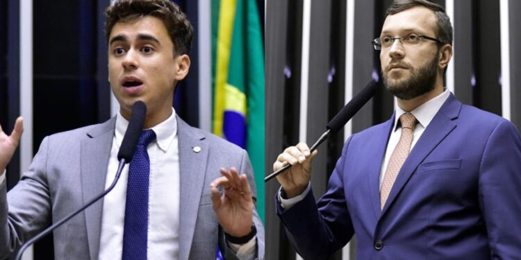 Os deputados do PL, Nikolas Ferreira e Felipe Barros (dir.)