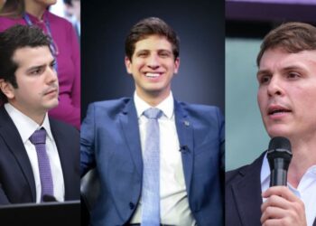 Antônio Coelho (UB), João Campos (PSB) e Miguel Coelho (UB) - Esq. para dir.