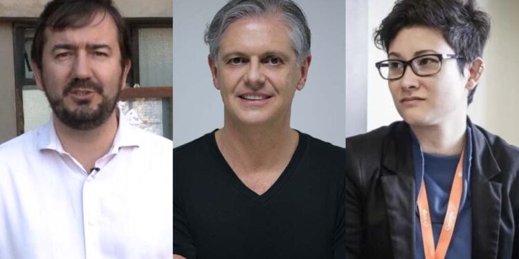 Os jornalistas Fernando Paulino, Fernando Rodrigues e Marina Atoji