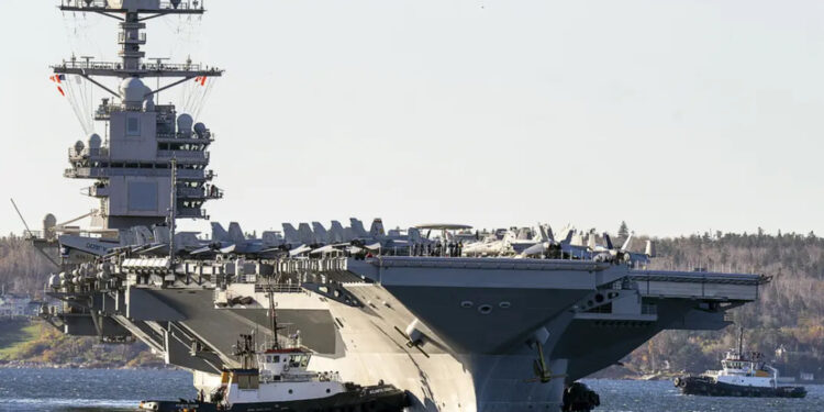 O navio USS Gerald R. Ford Carrier, o porta-aviões mais moderno da frota da Marinha dos EUA, em imagem de arquivo.