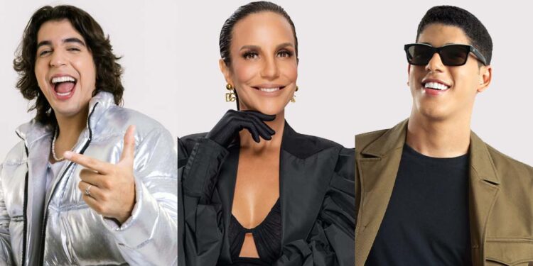 Os artistas Natanzinho, Ivete Sangalo, e Zé Vaqueiro (Da esq. para dir.)