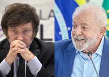 Os presidentes Javier Milei (Argentina) e Lula (Brasil)