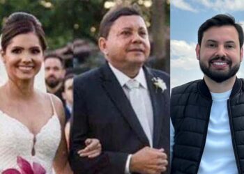 O empresário Sebastião Figueirôa (centro) e os filhos Suellen Figueirôa e Deyvson Figueirôa