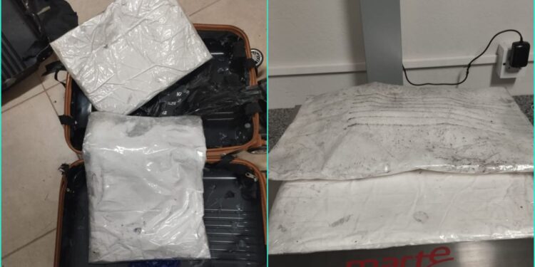 Mulher tentava embarcar para a França com a droga escondida na bagagem de mão.