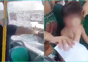 Mãe quebra janela de ônibus após criança passar mal com o calor.