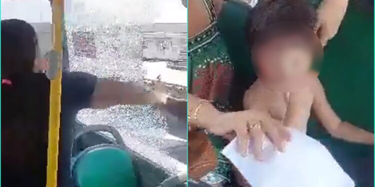 Mãe quebra janela de ônibus após criança passar mal com o calor.