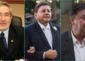 Da esquerda para direita; o desembargador Fausto Campos, o acusado Figueiroa e o advogado Ademar Rigueira.