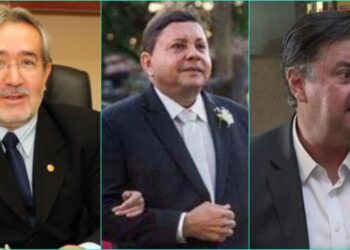 Da esquerda para direita; o desembargador Fausto Campos, o acusado Figueiroa e o advogado Ademar Rigueira.