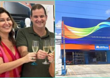 Ao lado da atual mulher, empresário é dono de loja de construção