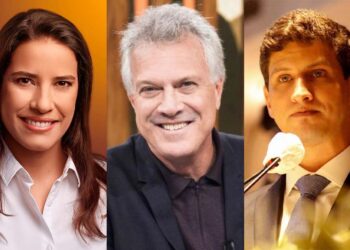 Raquel Lyra (PSDB), Pedro bial e João Campos (PSB)