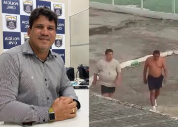 Rezende (dir.) vai usar tema da corrupção contra Lula Cabral (c/ camisa) que ficou preso no Cotel.