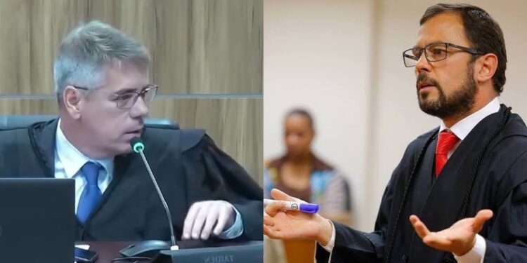 Des. Fábio Cristóvão de Campos (esq.) e o advogado de defesa, Jader Marques