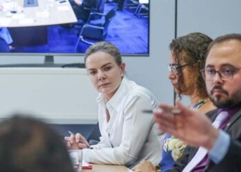 Gleisi Hoffmann em reunião com os partidos que integram o Conselho Político de Transição