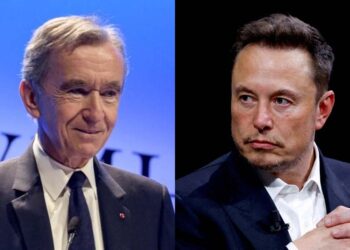 Os bilionários Bernard Arnault e Elon Musk (da esq. para dir.)