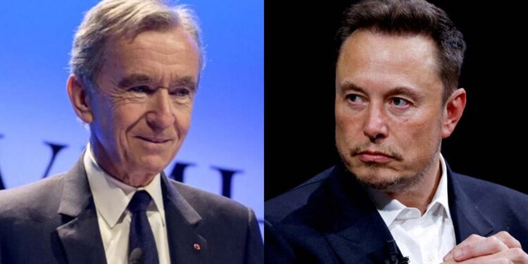 Os bilionários Bernard Arnault e Elon Musk (da esq. para dir.)