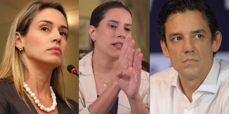 A vice Isabella de Roldão, a governadora Raquel Lyra e o secretário Daniel Coelho.
