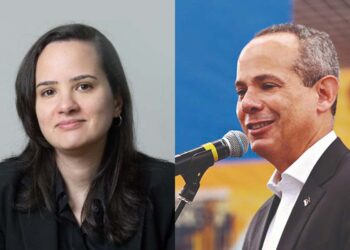 Maíra Fischer, Secretária de Finanças e o secretário de Educação, Frederico da Costa Amâncio