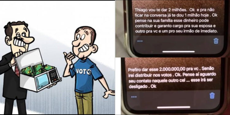 Prints de conversa contendo propostas de R$ 2 milhões para compra de votos