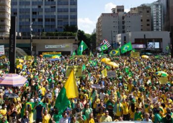 Bolsonaristas reunidos em 2020 na Avenida Paulista.