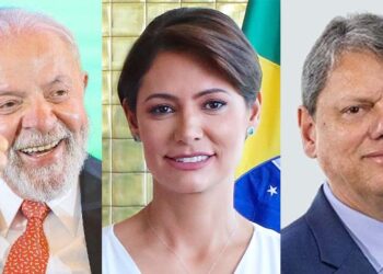 Presidente Lula (PT), Michelle Bolsonaro (PL) e o governador Tarcísio de Freitas (Republicanos)