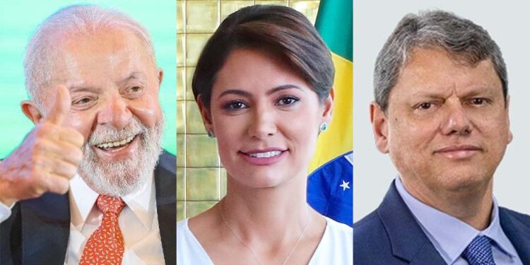 Presidente Lula (PT), Michelle Bolsonaro (PL) e o governador Tarcísio de Freitas (Republicanos)