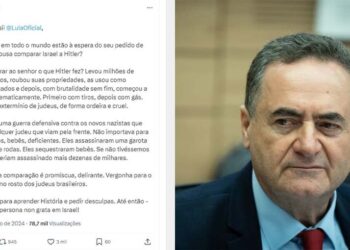 Chanceler Israel Katz fez postagem em Português, na rede social X.