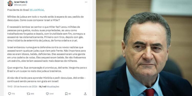 Chanceler Israel Katz fez postagem em Português, na rede social X.
