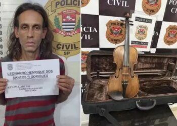 Leonardo Henrique dos Santos, 40, suspeito preso por furtar violino.