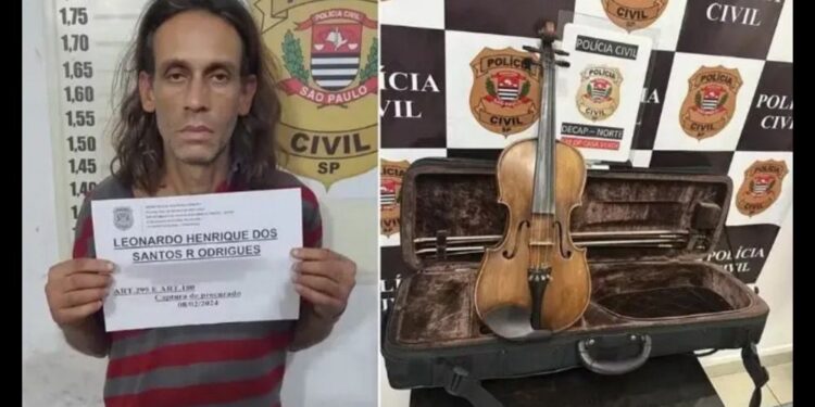 Leonardo Henrique dos Santos, 40, suspeito preso por furtar violino.
