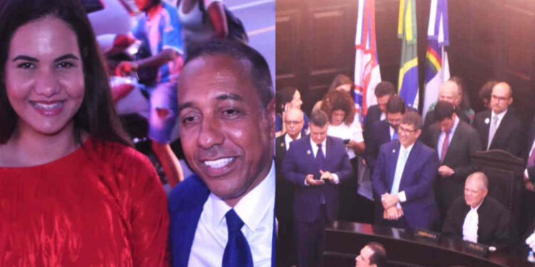 Prof. Lupércio, prefeito de Olinda, à esquerda, ainda sem acesso ao Salão. À direita, Salão do Pleno lotado.