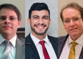 O médico Rodrigo Rocha (centro) e os advogados Bruno Lacerda (esq.) e Fernando Lacerda (dir.)